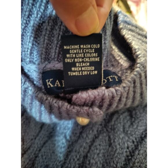 3448) Karen Scott Purple Heather Cable Knit Mock Neck Pearl Button Sweater Sz M - Picture 7 of 7